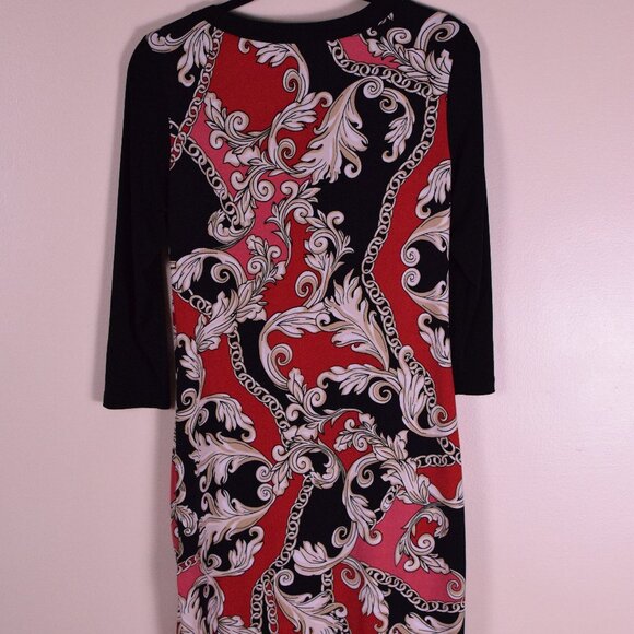 Rafaella Women's Black & Red Linked Scroll 3/4 Sleeve Midi Dress - Size 8 - Picture 6 of 8